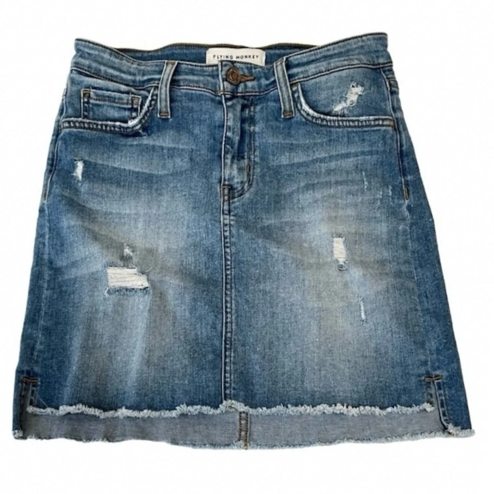 Flying Monkey Denim Skirt with Frayed Hem Size Waist 25 / 0